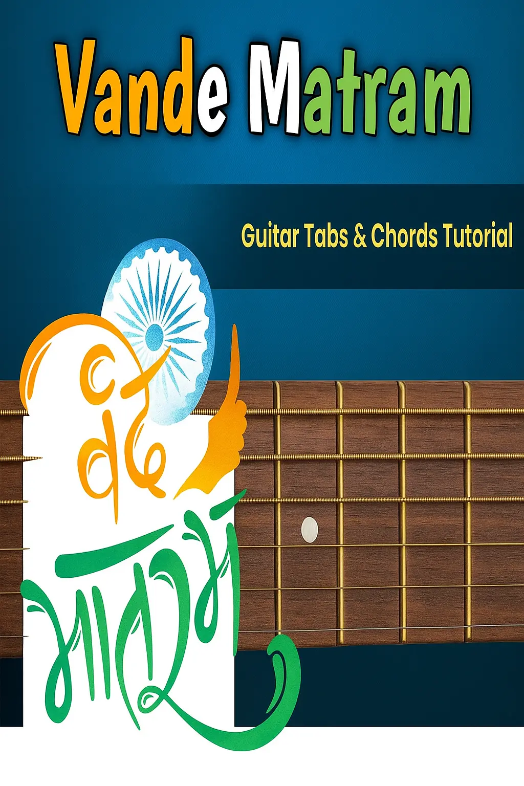 Vande Mataram guitar tutorial image with Indian flag and fretboard for GSMA blog