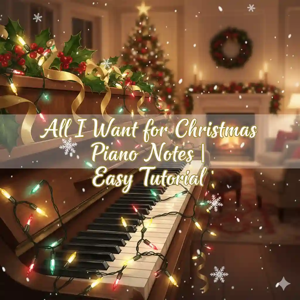 Christmas piano keyboard with festive decorations - All I Want for Christmas piano tutorial